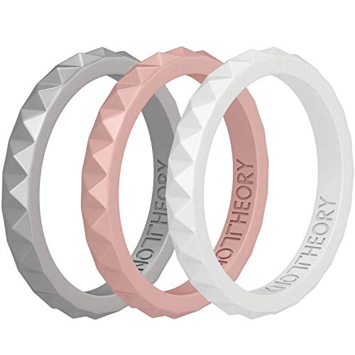 Knot Theory Bliss Thin Stackable Silicone Ring - Rose Gold Pearl White Silver 2mm Slim Wedding Band Size 7 Pyramid & Braided Twist
