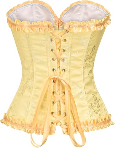 Women's Lace Up Corset Boned Floral Overbust Lingerie Bustier Bodyshaper Top S-6XL2