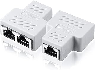 RJ45 Ethernet Splitter Connectors 1 to 2 Splitter Connectors Adapter LAN Ethernet Plug Connector Compatible with Cat5 Cat6 Cable, Two Computer Can Surf the Internet at the Same Time (White,2 Pieces)