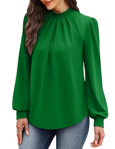 Image of WIHOLL Long Sleeve Shirts for Women Mock Neck Tops Pleated Front Blouses Dressy Casual Spring Fall Clothes 2026 Fashion