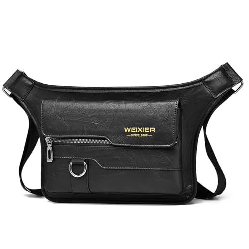 Bolsos mensajero de hombre retro, bandolera de piel para viaje casual y bolso de hombro negro