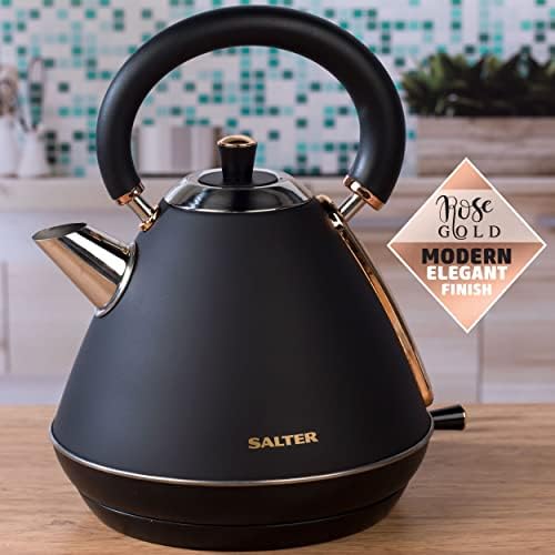 Salter EK2649RG 1.7L Pyramid Kettle, 3000W, 360 ° Swivel Base For Left & Right Handed Users, Auto Shut Off, Rapid Boil, Washable Anti-Scale Filter, Illuminating Power Switch Control, Black/Rose Gold