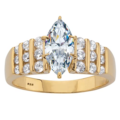 PalmBeach Yellow Gold-Plated or Platinum-Plated Sterling Silver Marquise Cut Cubic Zirconia Engagement Ring Size 8