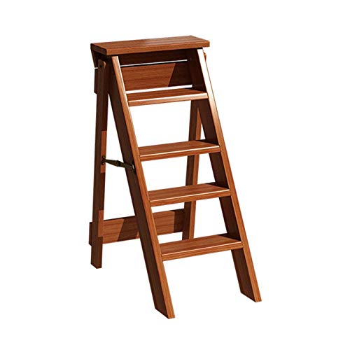Escalera de madera maciza de 5 peldaños – Taburete multifuncional para uso doméstico y hotelero – Diseño resistente negro/marrón (34 x 50 x 88 cm) – ¡Eleva tu espacio!