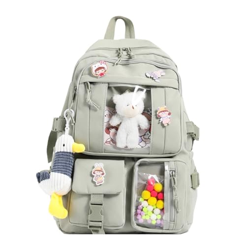 XHAXHI Mochila Kawaii, preciosa mochila en colores Pastel for chicas adolescentes, mochilas estéticas for estudiantes con Pin Kawaii y bonitos accesorios (Color : Green, Size : 16.5 * 8.6 * 11.4in)