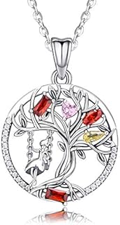 Sterling Silver Owl Tree of Life Necklace for Women, Sterling Silver Sister Necklace Pendant, Birthday Gift Birthstone Family Tree Pendant Jewelry,Friendship Pendant Tree of Life Charm 18" Chain