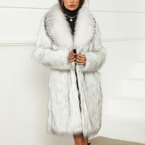 ZHOUYF Faux Fur Coats for Women Winter Warm Chunky Long Jackets Thick Big Collar Cardigan Shaggy Outerwear with Pockets2