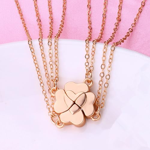 BFF Best Friend Four Leaf Clover Necklace Best Friend Sister 4 Pcs Gold Silver Heart Pendant Bestie Friendship Long Distance Necklace for Women Friends2