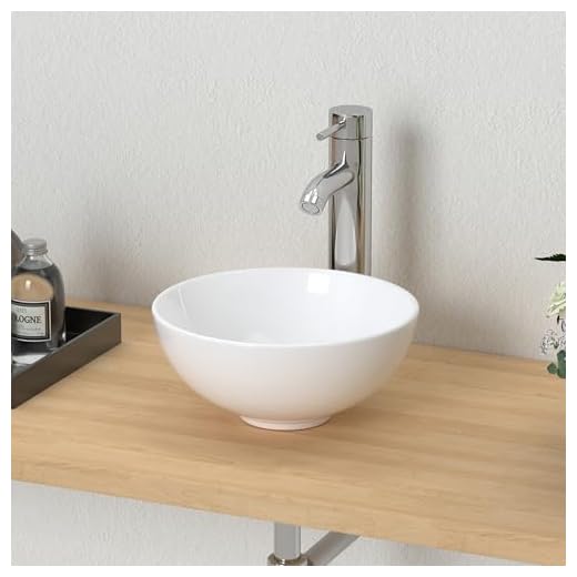 J-FAMILY 11'' Small Vessel Sink Bowl Bathroom Above Counter Vanity Sink Round White Ceramic Small Lavatory Wash Hand Basin
