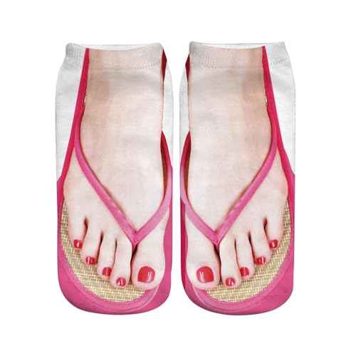 Womens Girls Funny Ankle Socks Fun Novelty 3D Print Pattern Flip Flops Cute Socks Look Like Shoes Fun Gifts