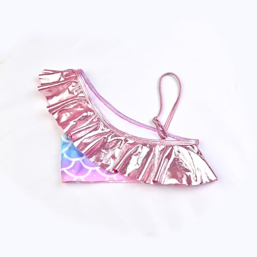 Image of CHILDRENSTAR Girls Metallic Bathing Suits Shiny Ruffles One Shoulder 2 Pieces Swimsuits Cute Bikini Set