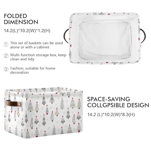 Image of Christmas Tree Gray Storage Basket Fabric Kitchen Baskets Winter Snowflake White Grey Open Home Storage Bins Boxes Foldable Organizer Bag for Book Shelf Closet Baskets 16x12x8 Inches 2 Pack