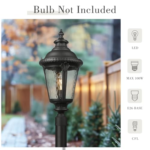 Image of Emliviar 25 inch Lamp Post Light Fixture with Water Ripple Glass, Waterproof Outdoor Pole Light in Black Finish for Yard and Garden, XE265P-SW BK