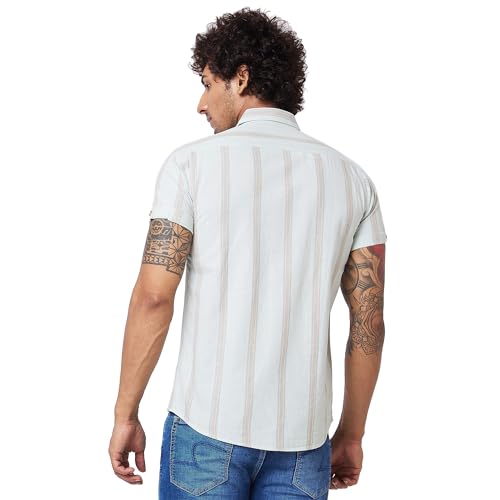 Image of Spykar Men's Regular Fit N /A Half Sleeve Striped Casual Shirts