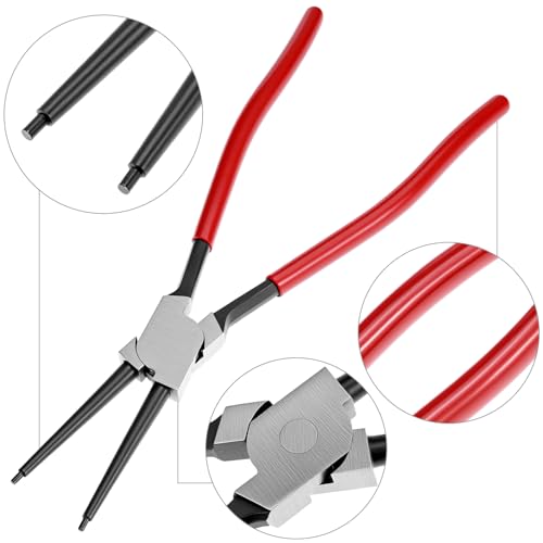 Image of QWORK 13-Inch Internal Snap Ring Pliers, Straight Jaw Heavy Duty Circlip Tool with 0.12 inch Tips - Large C-Clip Remover for Automotive, Lawn Mower, and Agricultural Machinery Repair