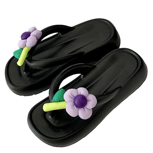 Cute Flower Decor Fashion Flip Flops, Sweet EVA Indoor Non-Slip House Shoes for Women Home Bath Slippers