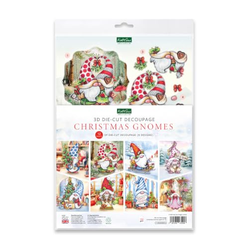 Katy Sue Die Cut Decoupage Christmas Gnomes Pack of 12 Makes 24 Christmas Card Toppers Festive Gnome Designs Die Cut Card Making Kit Illustrations by Teresa Goodridge