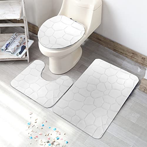 Momolaa Toilettendeckelbezug Blau 3-teiliges Badvorleger-Set aus Rock-Memory-Schaum, Flanell-Prägematte, WC-Deckelbezug 19 Badezimmerteppich (White, B) – Bild 4