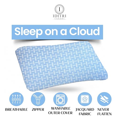 Image of Ergonomic Neck Support Pillow Set of 2, Contour Memory Foam Cervical Design, 55 x 38 x 10 cm, 220 GSM Jacquard Weave Cover, Sky Geometric Pattern, Support