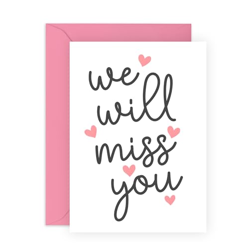 Central 23 Tarjeta de despedida, con texto en inglés "We Will Miss You", diseño de texto llamativo, despedida perfecta, adiós, jubilación, cambio de trabajo, para colegas, compañeros de trabajo