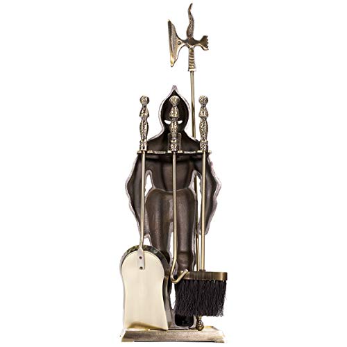 Xtremepowerus 95167 Barton Medieval Middle Ages Irons Knight Fireplace Tool Set Wood Stove Logs Poker Holder Brush, Antique Brass #TOP4