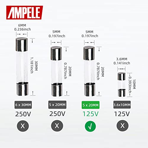 Ampele (Pack Of 20) 10A Fast-Blow Fuse 10Amp 125V Glass Fuses 0.2 X 0.78 Inch/5 X 20 Mm (10Amp)(F10Al, 125V) #TOP1