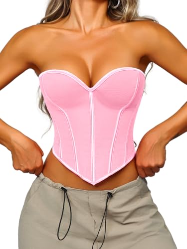Image of ChiaoLezhee Heart Corset Top For Women, Sexy Concert Outfits Going Out, Strapless Crop Top, Overbust Bustier