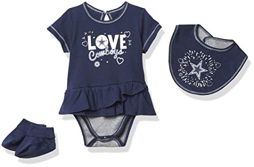 Dallas Cowboys NFL Girls Play Your Best Newborn Onesie Bib And Bootie Set, Navy/Gray, 0-3 Months