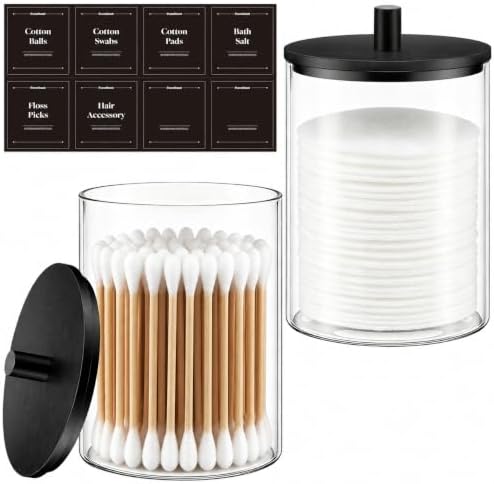 Glass Qtip Holder Dispenser, 10oz Apothecary Jar with Wood Lid, 2 Pack