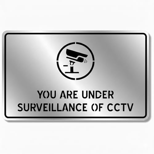 Image of Premium Brushed Silver Under Surveillance Of CCTV Acrylic Sign Board Self adhesive Sign 5.5 inch by 9 inch, Mall Business Stores Cafe Shop corporate Hospital Hotel School Office