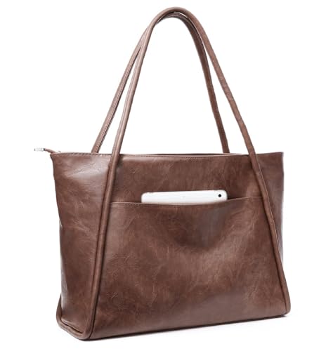 Image of Large Tote Bag for Women Work with Zipper 16L Vegan Leather Ladies Travel Purses and Handbags