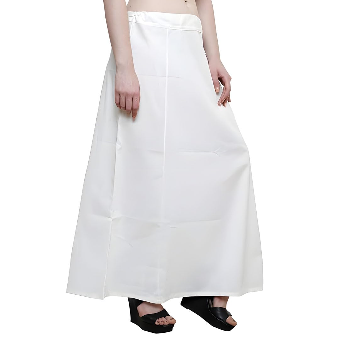White Pure Cotton Saree Lehenga Shapewear Underskirt Petticoat for Women with Drawstring-picture-15