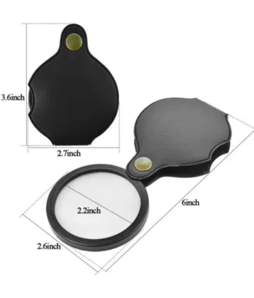 Image of KP2 Mini Pocket Magnifying Glass Folding Magnifier Loupe with Rotating Protective Holster Leather Pouch for Reading, Science Class, Hobby