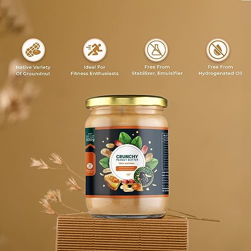 GIRORGANIC Premium Natural Crunchy Finest Peanut Butter 500Gram,High In Nutrients,Cholesterol Free & Zero Trans Fat,Naturally Gluten Free,Vegan,Gopal Ratna Award Winner 2023