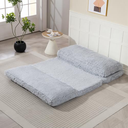 Image of HOMCOM Bean Bag Chair Floor Sofa Bed for Adults 54 x102 in Light Gray