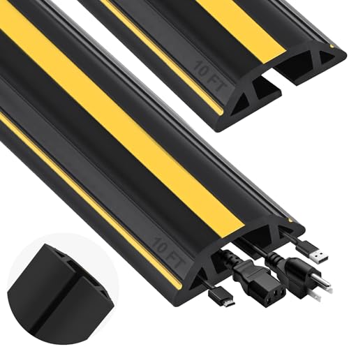 Image of MYFAMIREA 20FT Floor Cord Cover Heavy Duty Cable Cover Protector 3 Channels Extension PVC Floor Wire Cover Outdoor Cord Hider Management Cord Cover for Wire on Floor Home Office Outdoor (2PCS 10FT)