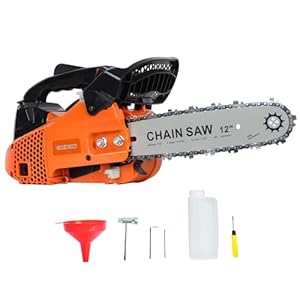 25.4cc Petrol Chainsaw, 2 Stroke Top Handle Gas Chainsaw, 12 Inch Portable Handheld Logging Saw, Lightweight One Hand Use, Automatic Oiler, Home Small Garden Wood Cutting (Orange)