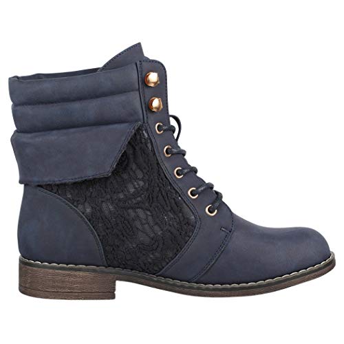 Elara Damen Stiefeletten Worker Boots Spitze Chunkyrayan B9812-KB Dunkelblau-39