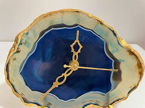 Generic Global Agate Agate Desk Clock Blue Agate Clock Home Decor Clock Natural Stone Aqua #TOP1