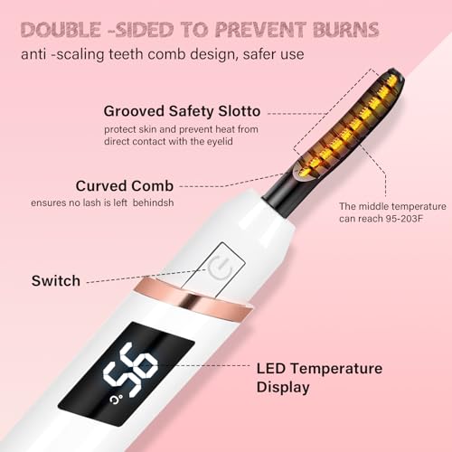Heated Eyelash Curler for Women, Electric Lash Curler with 10s Fast Heating, 4 Adjustable Temp (65°C-95°C), 24H Curl, USB-C Rechargeable, Ergonomic Design, Travel-Friendly Makeup Tool Gift - Image 6