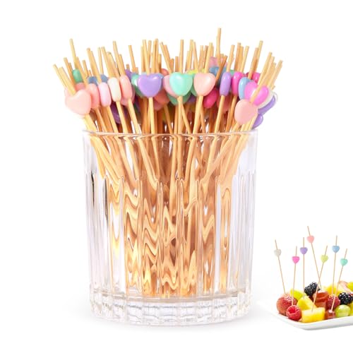 Sandiyago 200 Stück Cocktailspieße, Fingerfood Spieße, Schirmchen Cocktail, Cocktail Pick Spieße Fingerfood, Cocktail Herzform Zahnstocher mit Niedlicher Deko