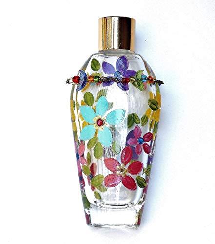 Exquisite Tall Refillable Clear Glass Perfume Bottle with Hand-Painted Floral Design and Crystal Accents - Image 2