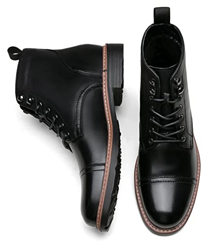 Image of Jousen Leather Boots for Men Dress Retro Classic Design Mens Boots Cap Toe Boot Black Rubber Sole