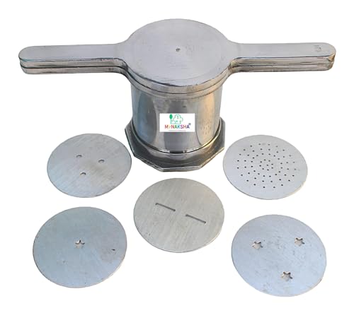 Image of MYNAKSHA Alumunium Murukku Maker | Muruku Achu | Chakli Sev | Sancha Ribbon Pakkoda Murkul Kitchen Dough Press | Janthikulu Maker | Idiyappam Gathiya with Set of 5 Different Plates