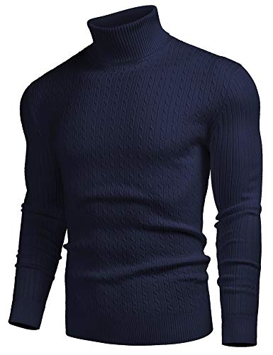 Image of COOFANDY Men's Slim Fit Turtleneck Sweater Casual Twist Patterned Pullover Knitted Sweaters