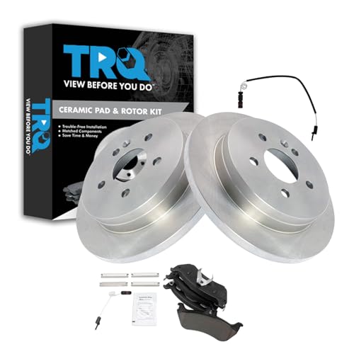 Image of TRQ Rear Brake Pad and Rotor Set Ceramic Solid Rotors Wear Sensor | For 1999-2003 Mercedes-Benz ML320 2003-2005 ML350 1999 ML430