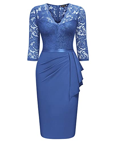 Image of Miusol Women's Retro V Neck Floral Lace Ruffle Style Cocktail Party Dress