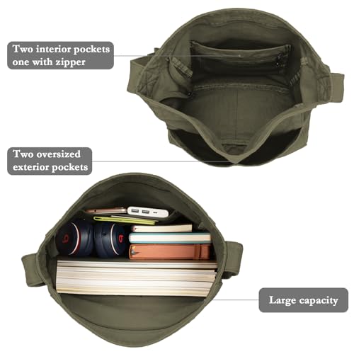 Bolso tote de lona para mujer, grande, verde miniatura 5