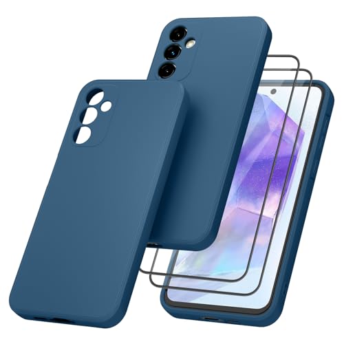 ZGCE Funda para Samsung Galaxy A55 5G con 2 Piezas Cristal Templado Protector de Pantalla, Funda de Silicona Antigolpes y Duradera para Samsung Galaxy A55 5G, Azul Marino