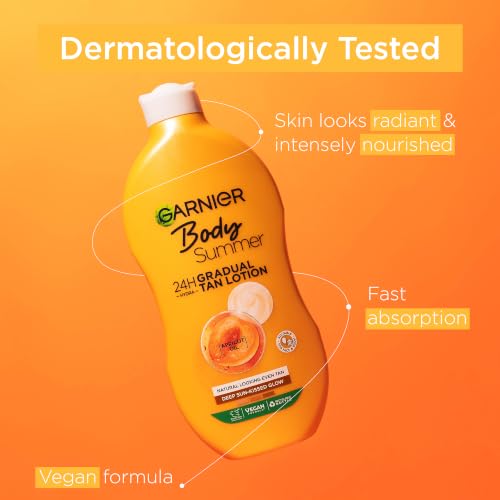 Garnier Summer Body Gradual Tan Moisturiser Deep, For A Radiant Sun Kissed Glow, Suitable For Face & Body, 24 Hour Hydration & A Natural Even Tan, Fast Absorption, Vegan Formula, 400ml